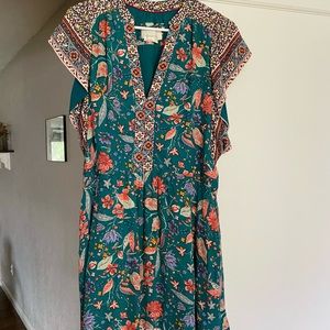 Anthropologie Zenia Green Floral Boho Mini Dress